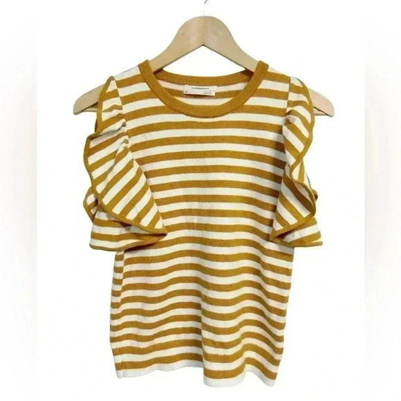Anthropologie Jillian Striped Flutter Sleeve Sweater Size Small - Picture 2 of 10